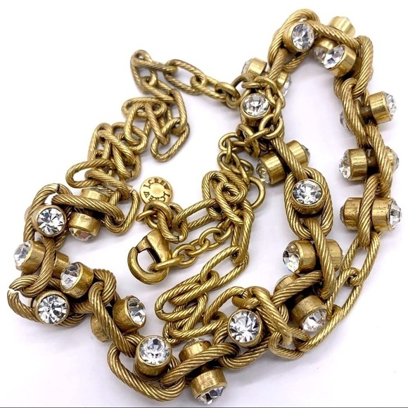 J. Crew Jeweled Textured Gold Links Necklace - Picture 2 of 3